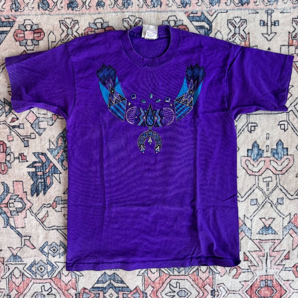 Vintage 90s Native American Purple T-Shirt - Large Single Stitched